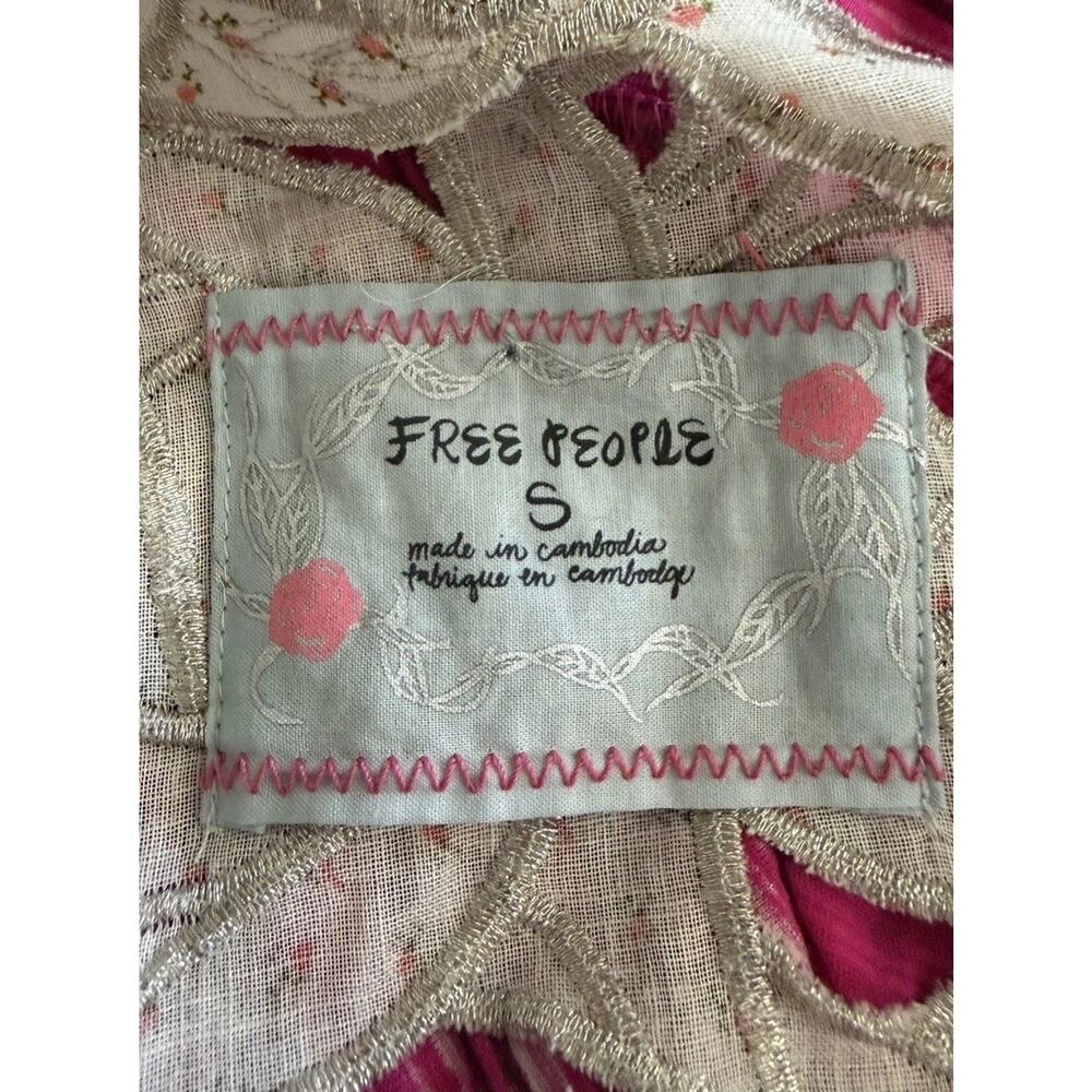 Vintage Free People Pink Stripe Lace Racerback Tank Top Womens Small Boho - Picture 8 of 11